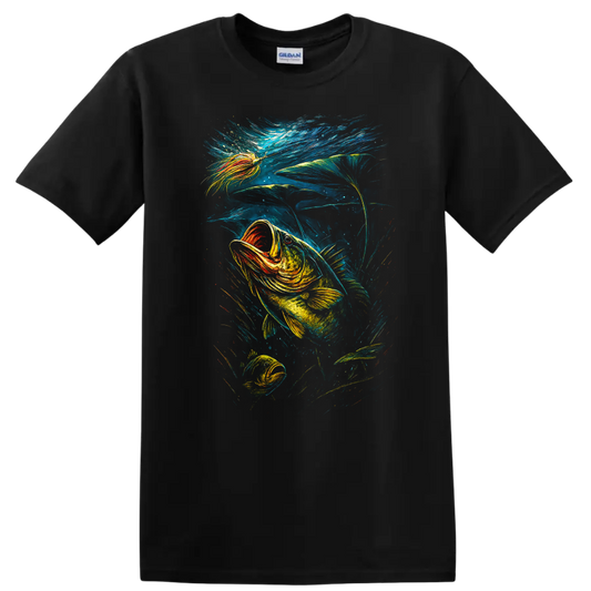 Colorful Fish Underwater Art T Shirt Vibrant Ocean Angler Design - Black