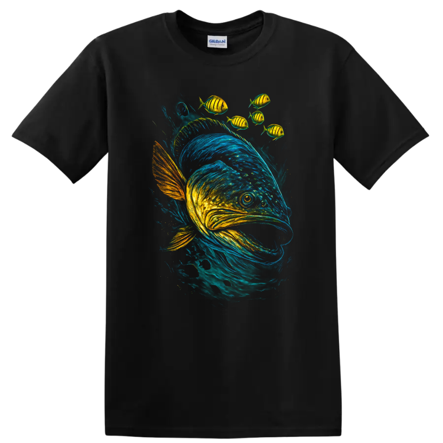 Colorful Fish School T Shirt Vibrant Aquatic Art for Ocean Lovers - Black