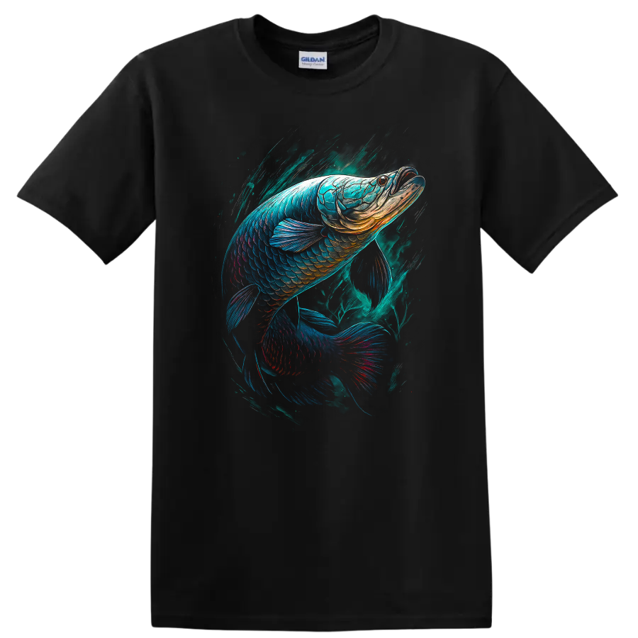 Colorful Neon Fish Art T Shirt for Anglers and Ocean Lovers - Black
