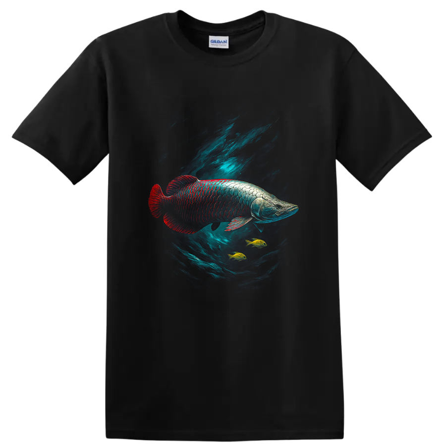 Vibrant Arowana Fish Underwater Art T Shirt for Aquatic Nature Lovers - Black
