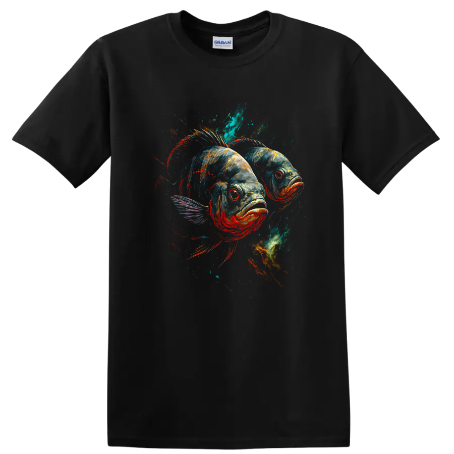 Colorful Fish Duo Graphic T Shirt, Vibrant Aquarium Art Tee - Black