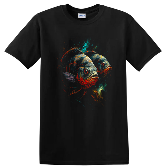 Colorful Fish Duo Graphic T Shirt, Vibrant Aquarium Art Tee - Black
