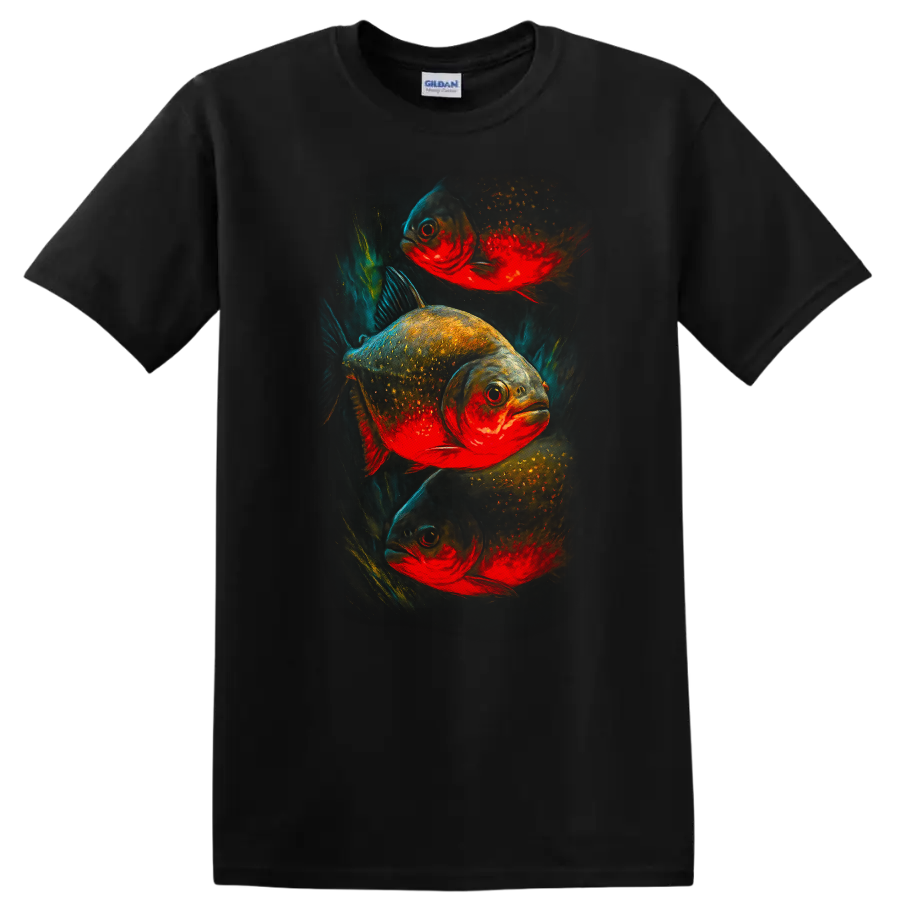 Vibrant Fish Art T Shirt Colorful Tropical Aquarium Style Graphic Tee - Black