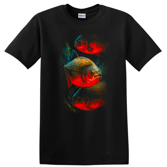 Vibrant Fish Art T Shirt Colorful Tropical Aquarium Style Graphic Tee - Black