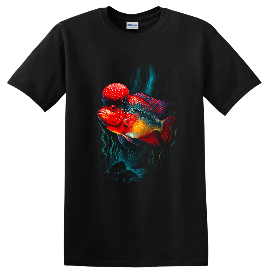 Colorful Betta Fish Art T Shirt Vibrant Tropical Aquarium Graphic - Black