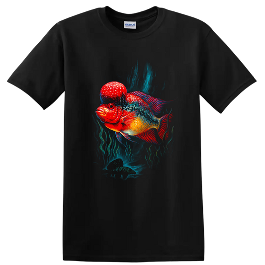 Colorful Betta Fish Art T Shirt Vibrant Tropical Aquarium Graphic - Black