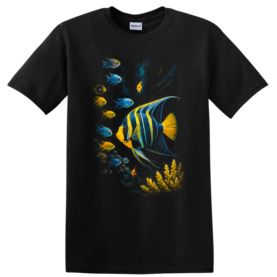 Colorful Tropical Fish Underwater Art T Shirt for Ocean Lovers - Black