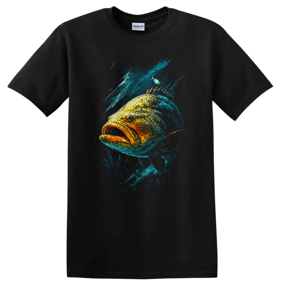 Colorful Big Fish Ocean Splash Graphic T Shirt - Black