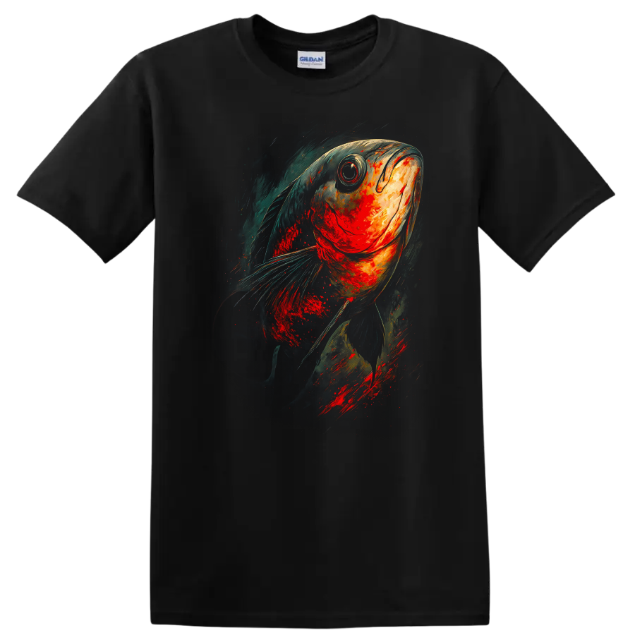 Abstract Colorful Fish Art T Shirt Vibrant Ocean Painterly Graphic Tee - Black