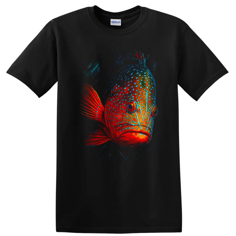 Colorful Painted Fish Art T Shirt Bold Ocean Creature Graphic Tee - Black