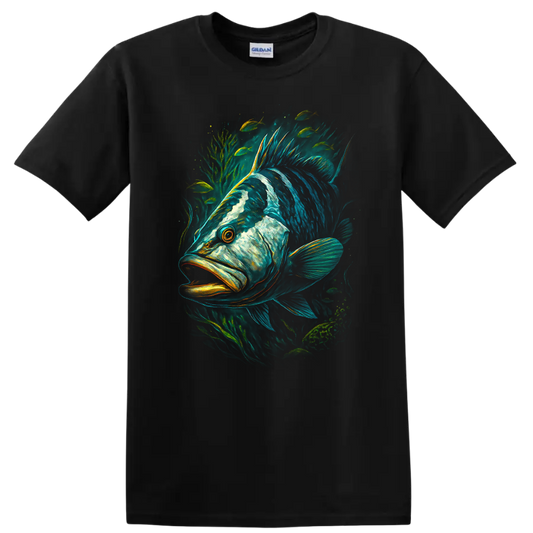 Colorful Fish Illustration T Shirt Vibrant Aquatic Wildlife Graphic - Black