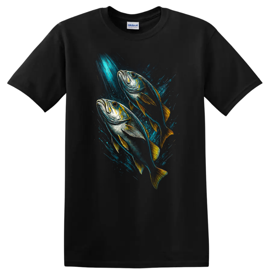Colorful Fish Duo Splash Art T Shirt for Ocean and Angler Style - Black
