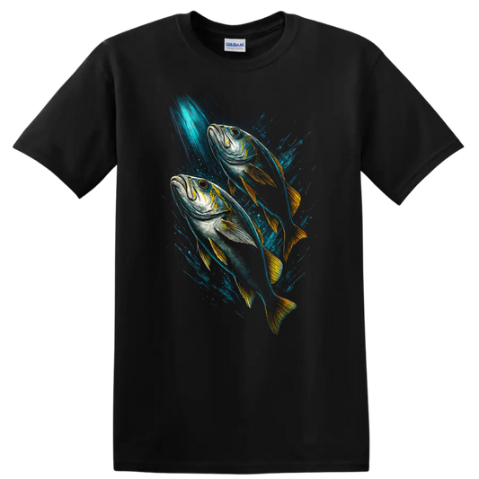 Colorful Fish Duo Splash Art T Shirt for Ocean and Angler Style - Black