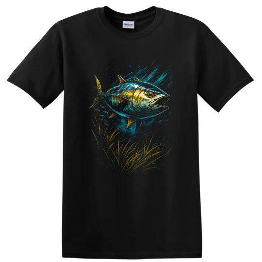 Colorful Tuna Fish Art T Shirt, Vibrant Ocean Wildlife Graphic - Black