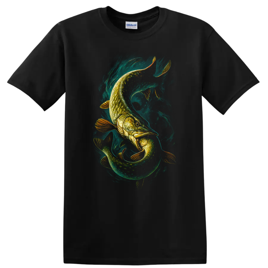 Abstract Fish Swirl Art T Shirt Vibrant Angler Design for Fishing Fans - Black