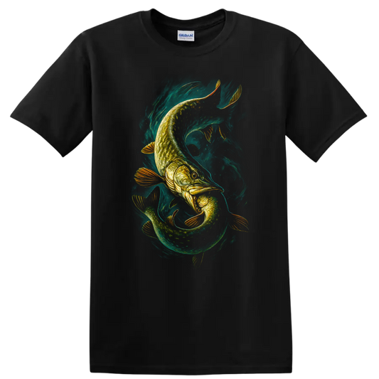 Abstract Fish Swirl Art T Shirt Vibrant Angler Design for Fishing Fans - Black