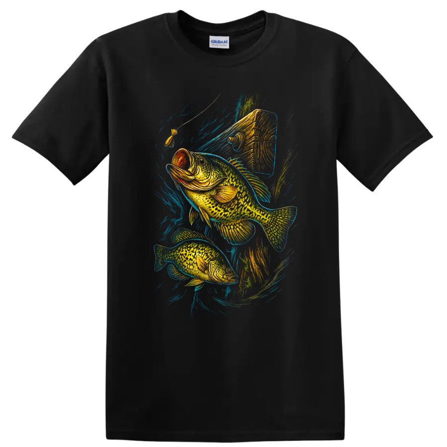 Bass Fishing Fish T Shirt Vibrant Neon Largemouth Artwork for Anglers - Black