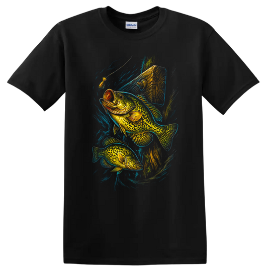 Bass Fishing Fish T Shirt Vibrant Neon Largemouth Artwork for Anglers - Black