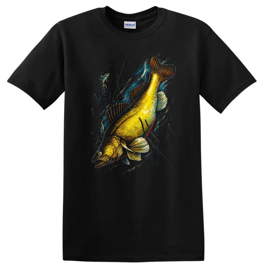 Colorful Fish Illustration T Shirt Vibrant Angling Art for Nature Lovers - Black