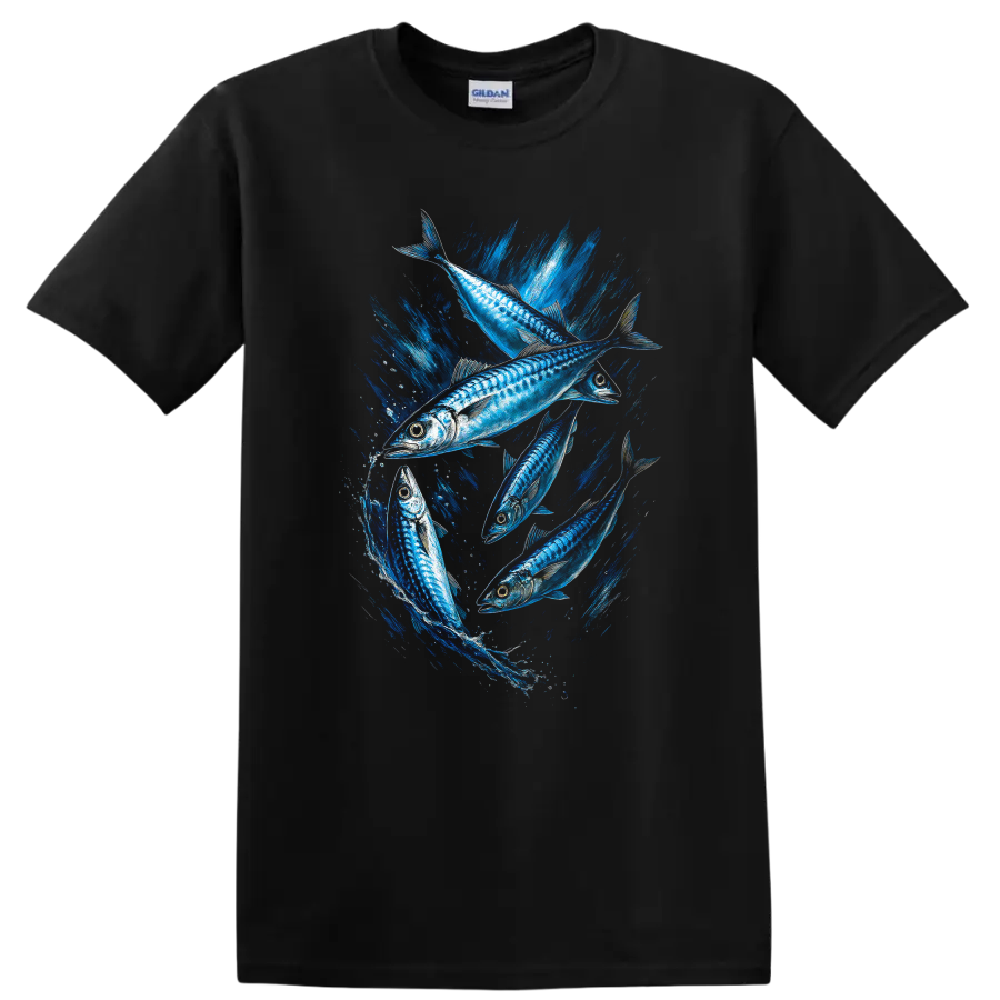 Blue Fish Splash Graphic T Shirt for Fishing Lovers and Ocean Fans - Black