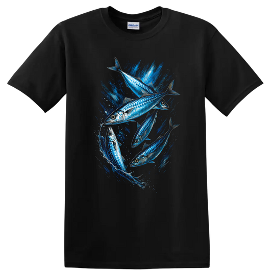 Blue Fish Splash Graphic T Shirt for Fishing Lovers and Ocean Fans - Black