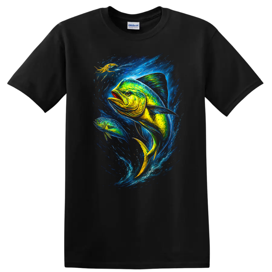 Vibrant Fish Art T Shirt Colorful Ocean Angler Gift - Black