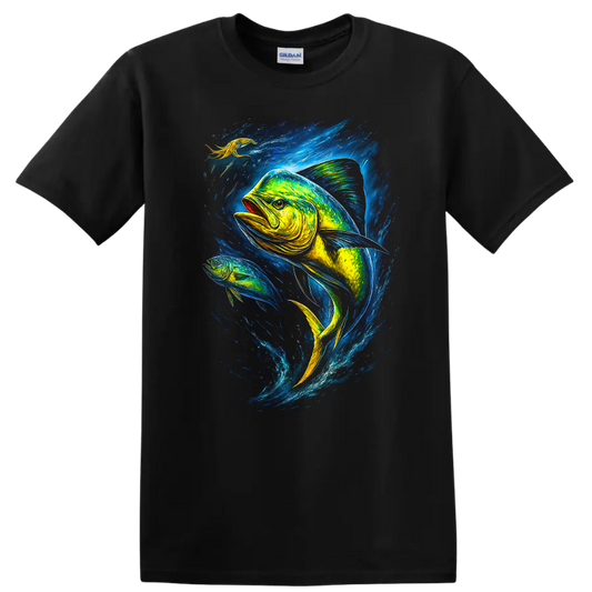 Vibrant Fish Art T Shirt Colorful Ocean Angler Gift - Black