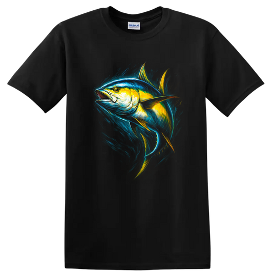 Vibrant Tuna Fish Art T Shirt for Anglers and Ocean Lovers - Black