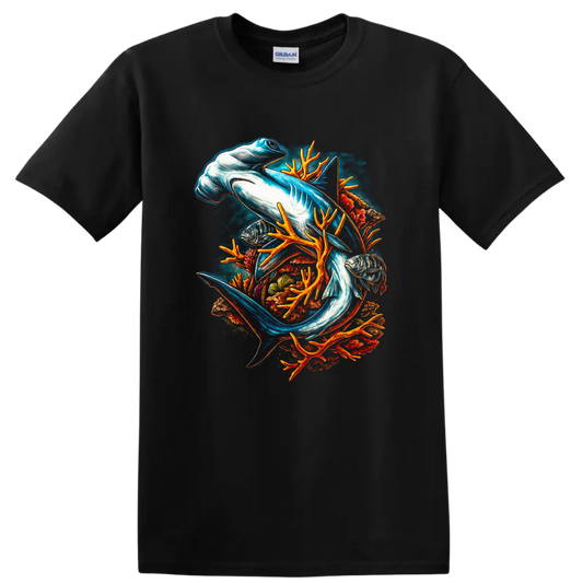 Colorful Fish Coral Reef Art Graphic T Shirt for Ocean Lovers - Black