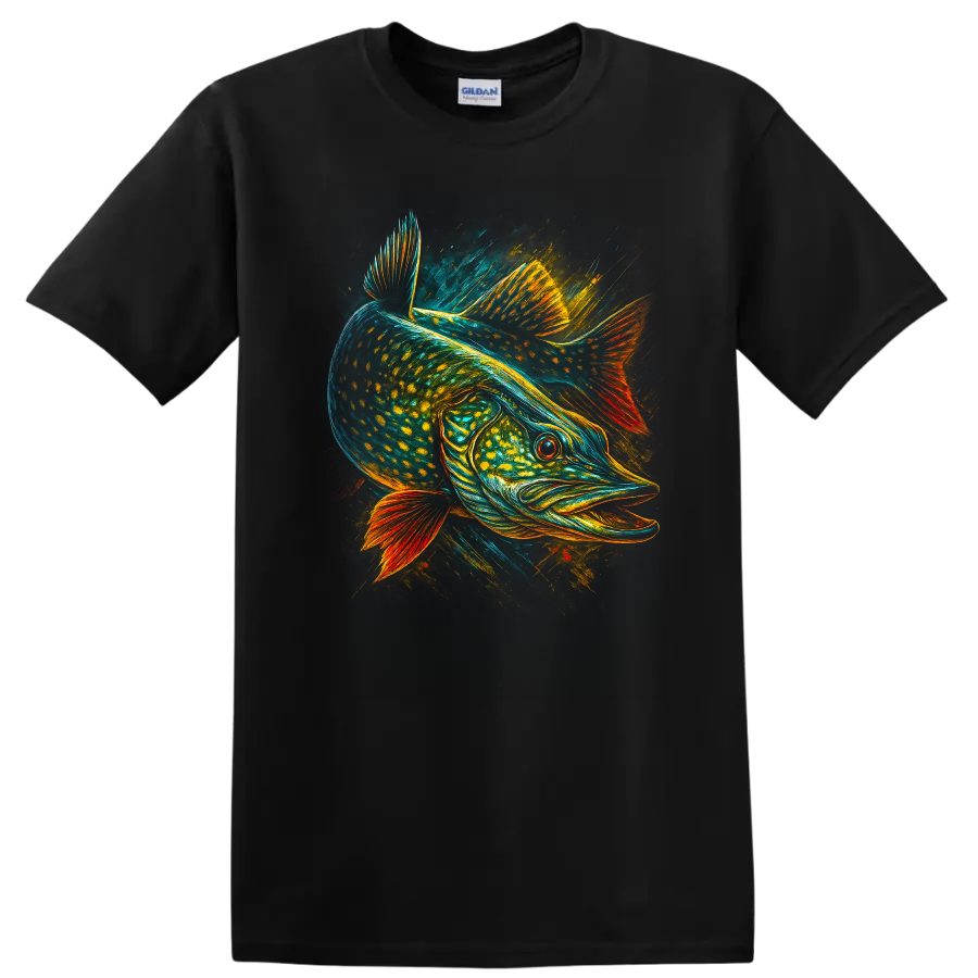 Colorful Fish Art Graphic T Shirt Vibrant Anglerfish Style - Black