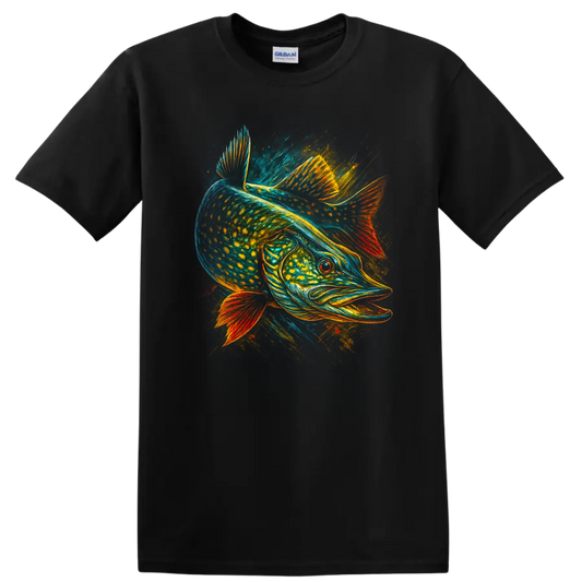 Colorful Fish Art Graphic T Shirt Vibrant Anglerfish Style - Black