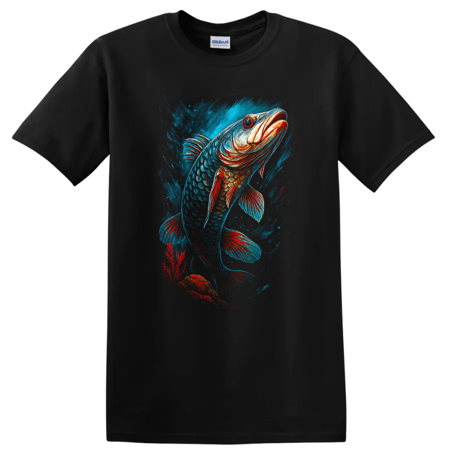 Vibrant Fish Art T Shirt Bold Colorful Angler Design - Black