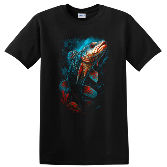 Vibrant Fish Art T Shirt Bold Colorful Angler Design - Black