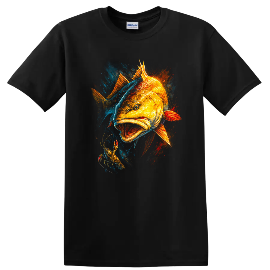 Colorful Fish and Lobster Ocean Art T Shirt for Fishing Lovers - Black