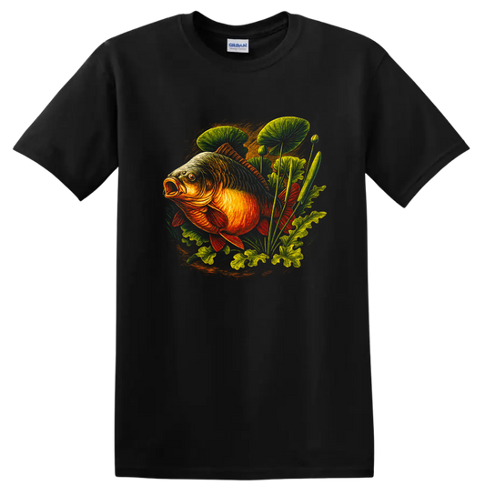 Vintage Koi Fish Art T Shirt Bold Colorful Pond Nature Graphic - Black