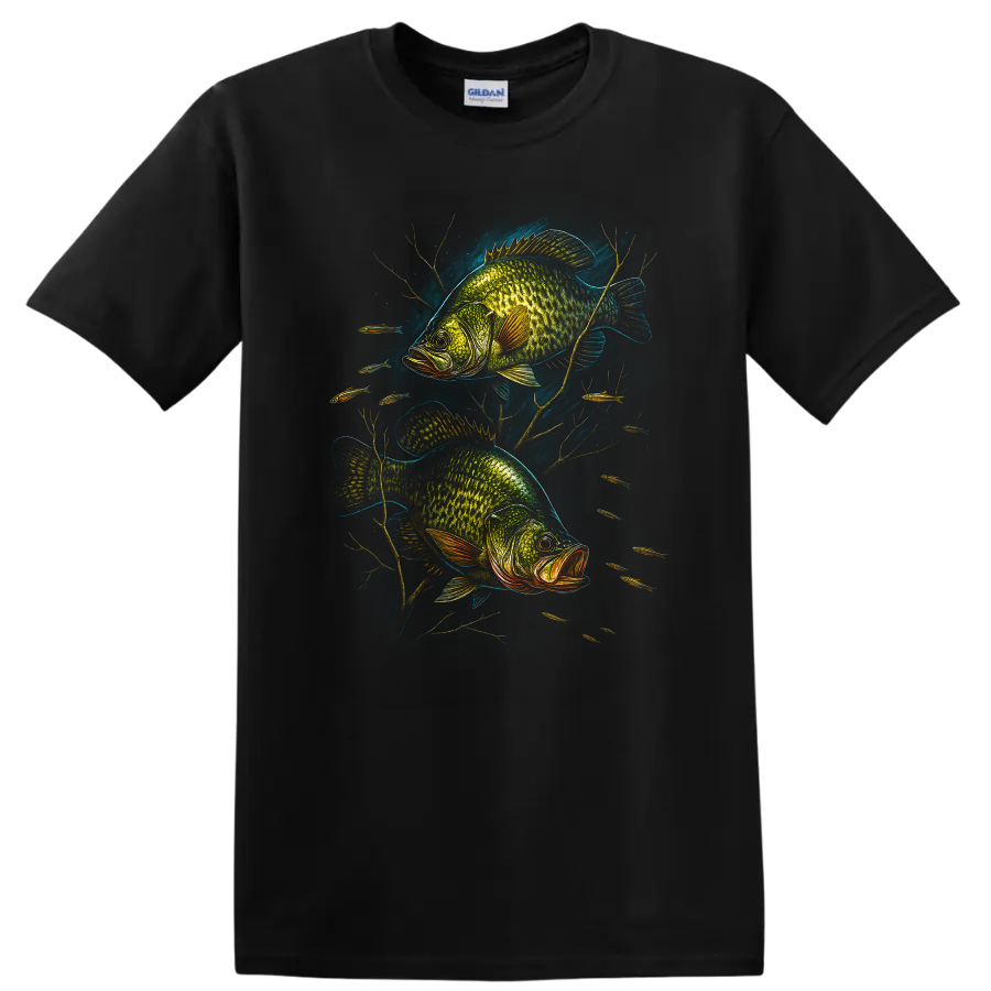 Bass Fish Art T Shirt, Vibrant Largemouth Fishing Graphic for Anglers - Black