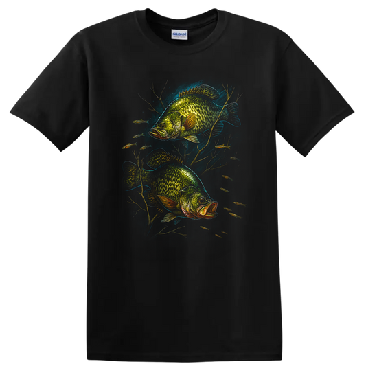 Bass Fish Art T Shirt, Vibrant Largemouth Fishing Graphic for Anglers - Black