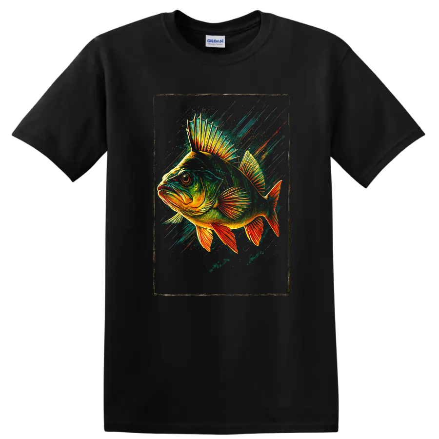 Vibrant Fish Splash Art T Shirt Colorful Neon Fish Design - Black