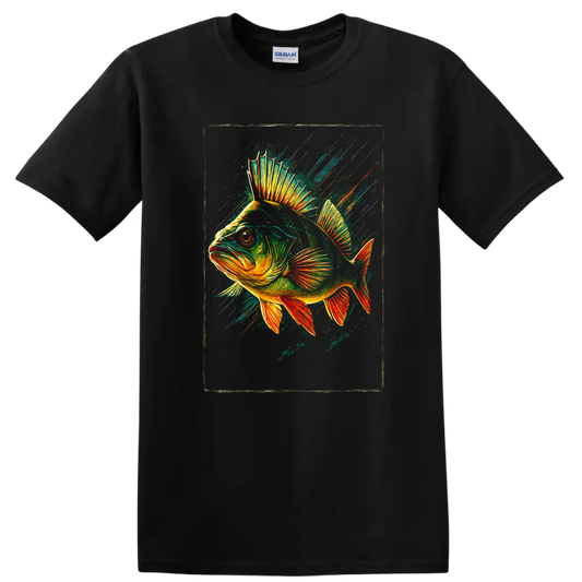 Vibrant Fish Splash Art T Shirt Colorful Neon Fish Design - Black