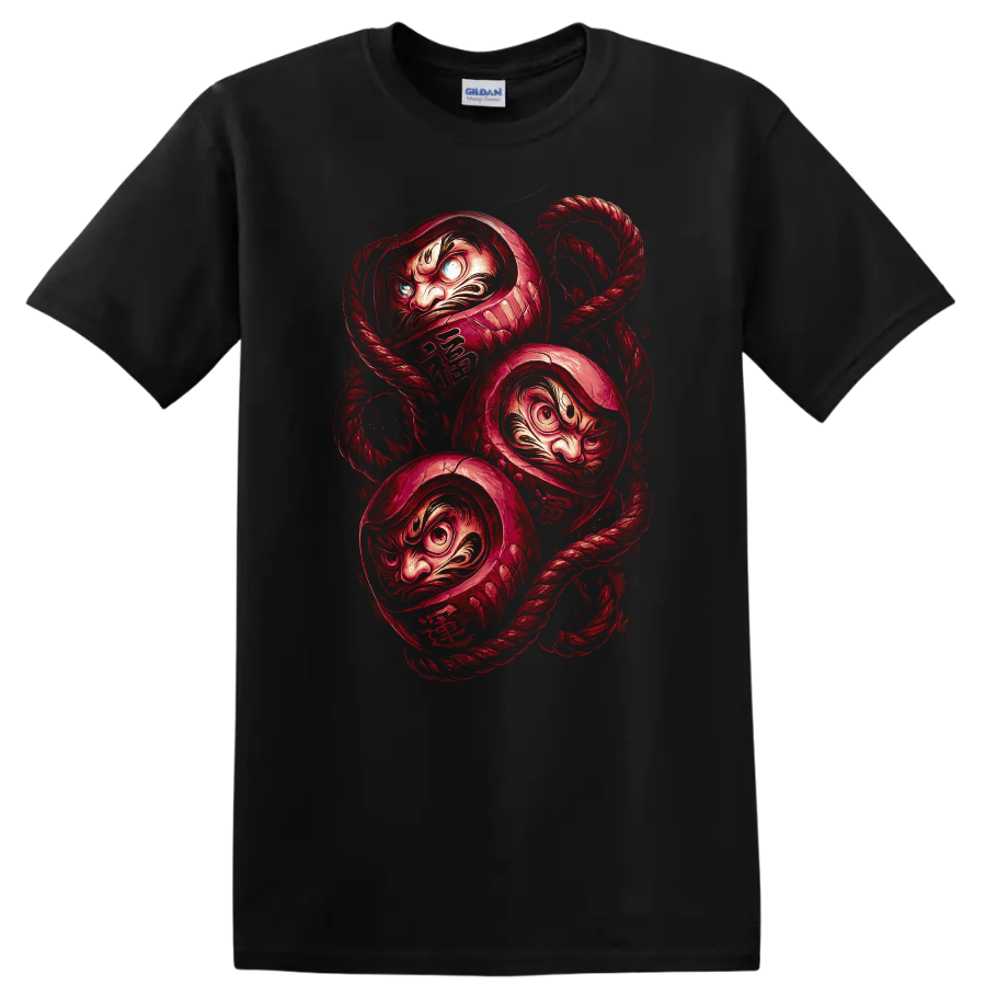 Japanese Daruma Mask Rope Graphic T Shirt for Bold Streetwear Style - Black