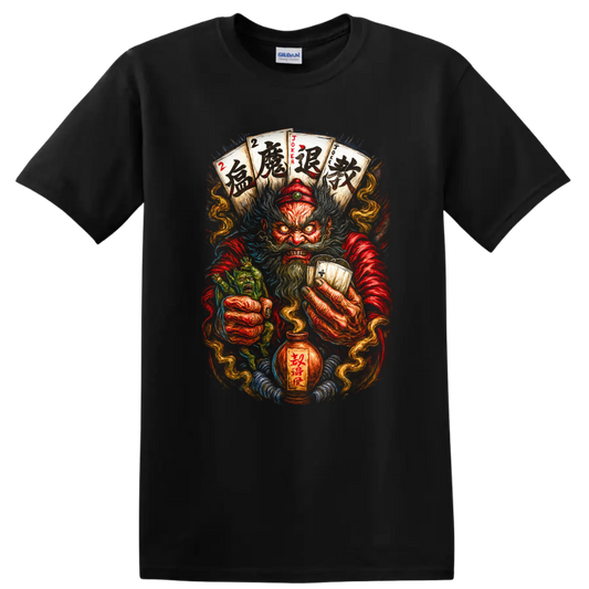 Japanese Oni Joker Card Art T Shirt for Dark Fantasy Streetwear - Black