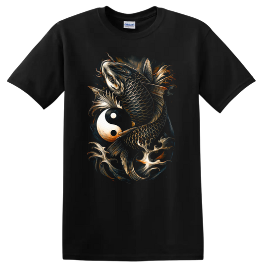 Japanese Koi Fish Yin Yang Art T Shirt for Zen Streetwear - Black