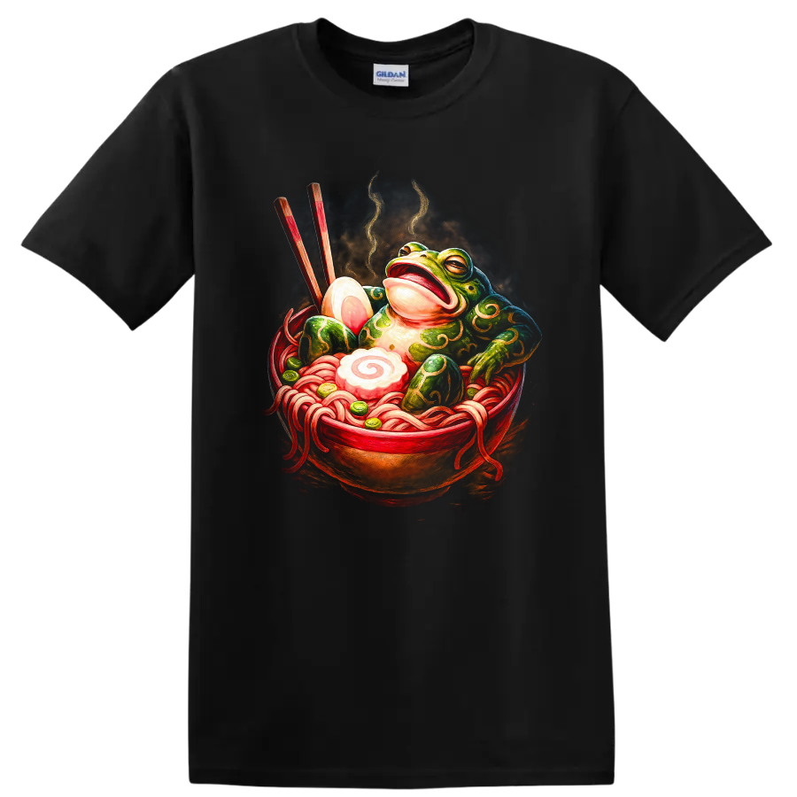 Japanese Style Frog Ramen Bowl Art T Shirt - Black