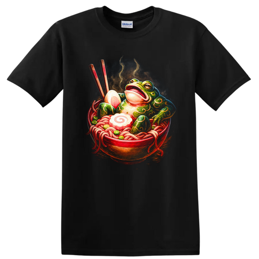 Japanese Style Frog Ramen Bowl Art T Shirt - Black