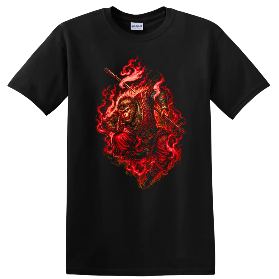 Fiery Monkey Warrior Japanese Style Graphic T Shirt for Martial Arts Fans - Black