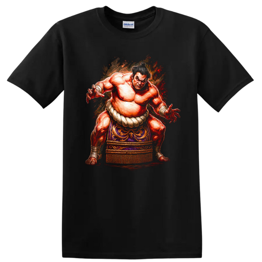 Japanese Sumo Wrestler Watercolor T Shirt Bold Traditional Style - Black