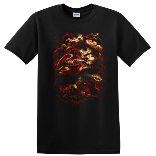 Japanese Style Dragon Snake Swirl Art T Shirt for Bold Streetwear - Black