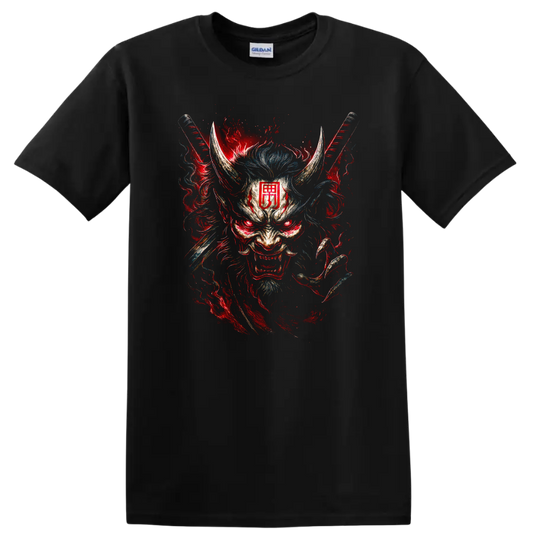 Japanese Oni Mask Samurai Dragon Art T Shirt for Men and Women - Black