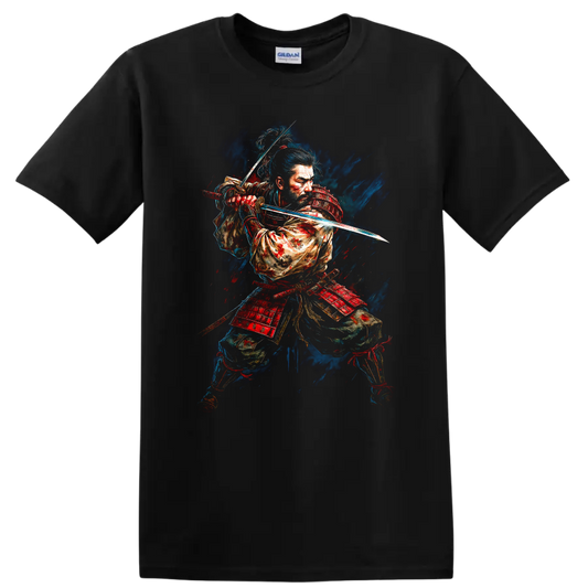 Japanese Samurai Sword Warrior T Shirt Bold Katana Art Graphic Tee - Black