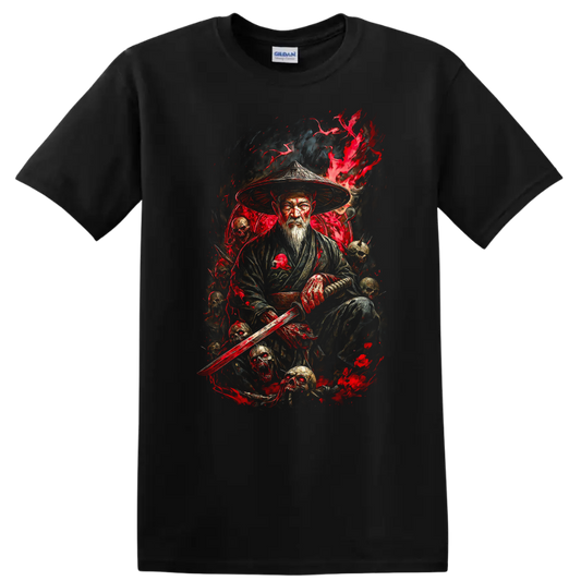 Japanese Samurai Warrior Sword Graphic T Shirt Dark Red Art - Black